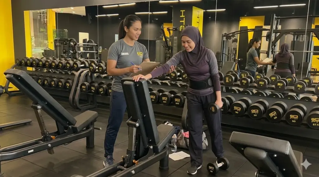 A GoFit Personal Trainer assisting a mum back to her fitness journey.